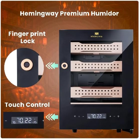 Hemingway premium electric cigar humidor with fingerprint lock and touch control UAE