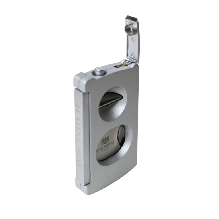 Silver cigar cutter on a white background