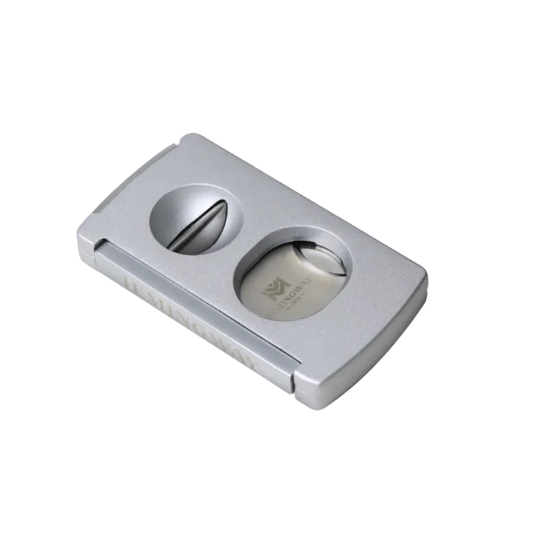 Silver double cigar cutter on a white background