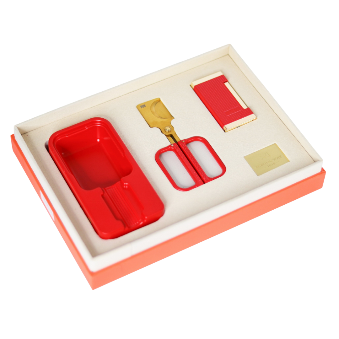 Hemingway red and gold accessory set in presentation box