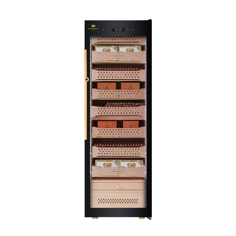 Cigar humidor with digital display on a white background