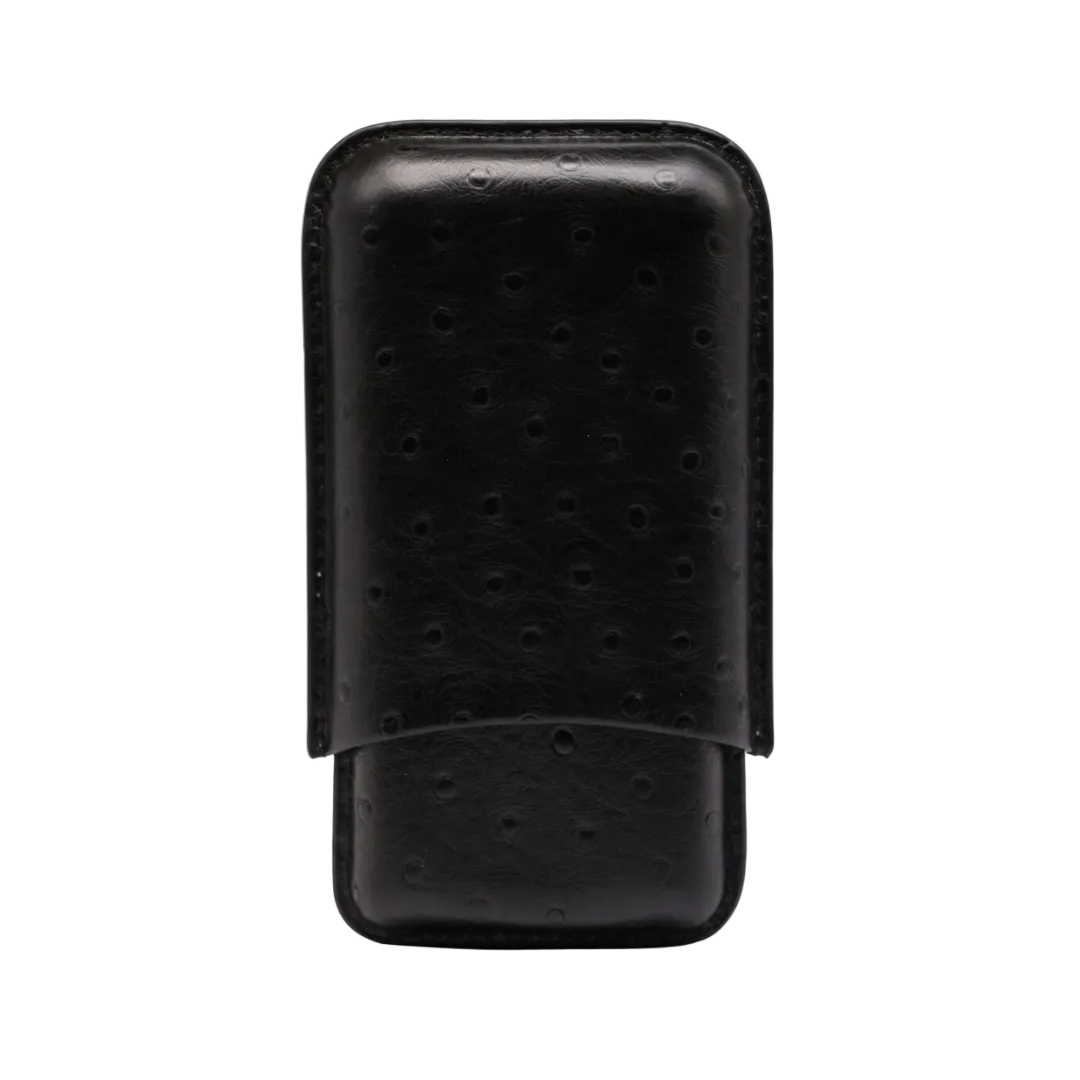 Black textured leather case on a white background back View