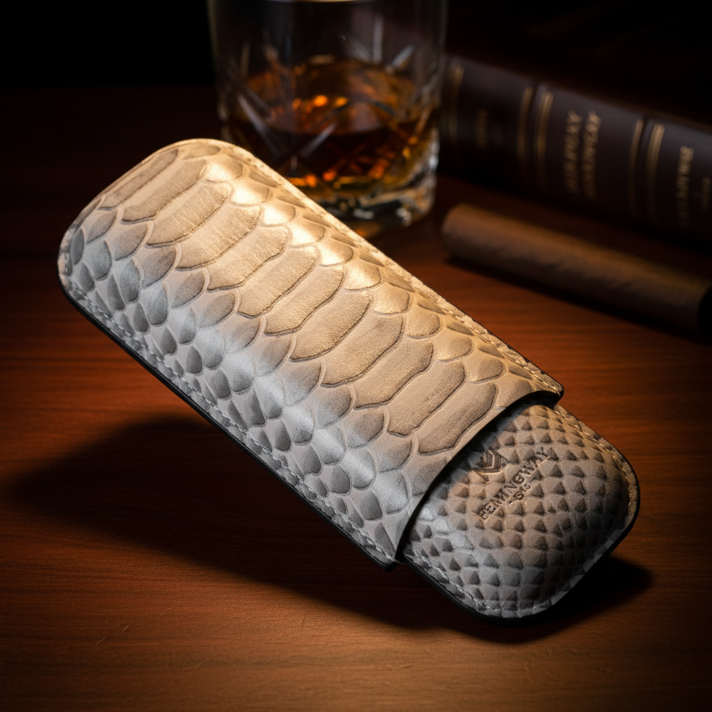 Snake Print Leather Cigar Case – Gray Edition