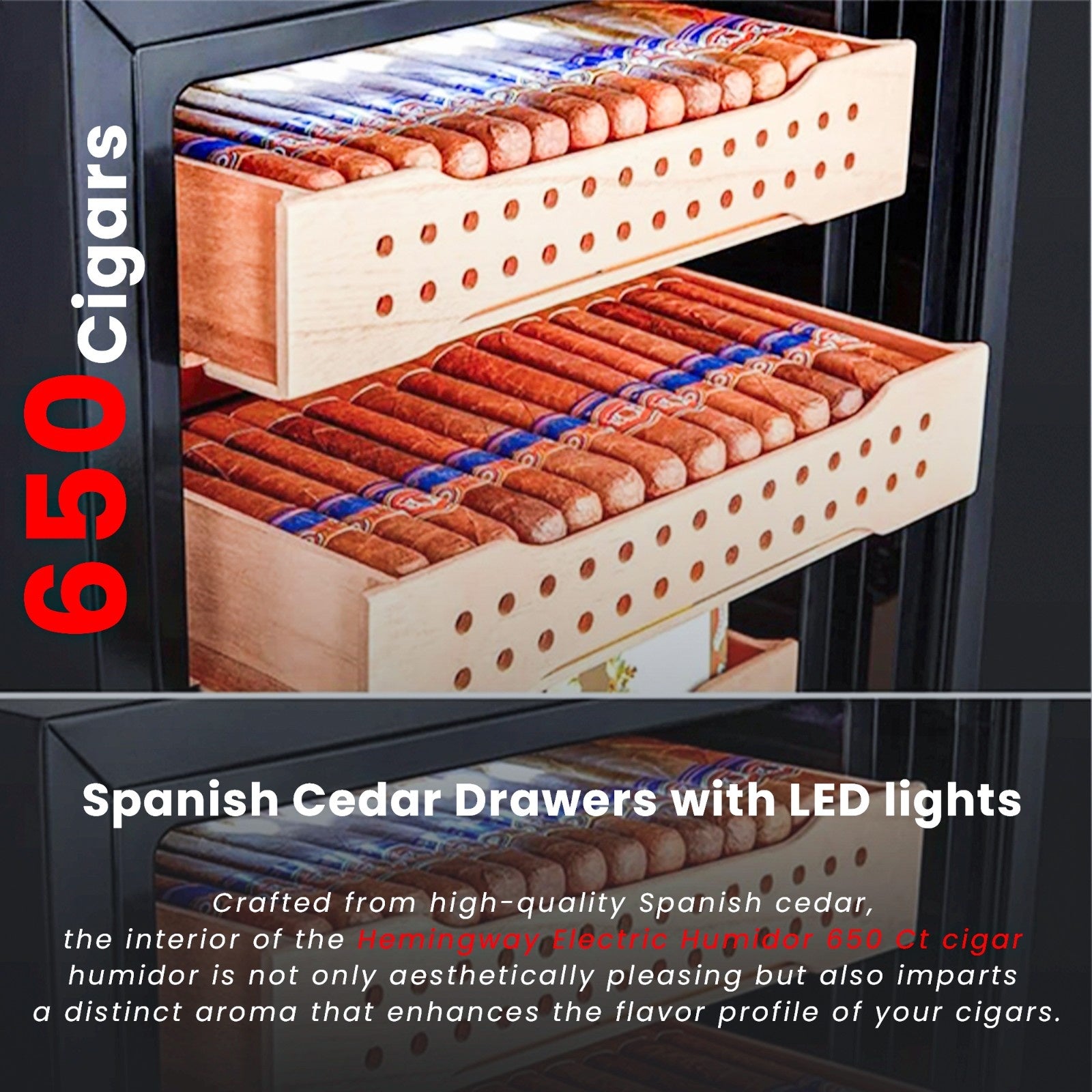 Hemingway electric humidor 650 cigars with Spanish cedar drawers UAE