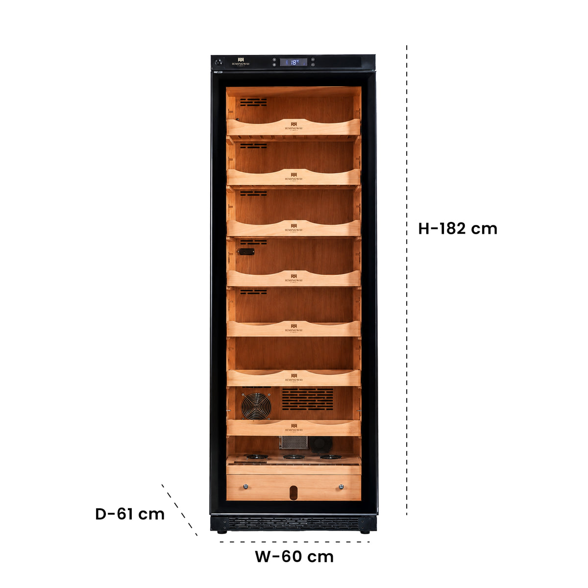 Hemingway 380A Limited Edition electric humidor - Dimensions: height 182 cm, width 60 cm, depth 61 cm