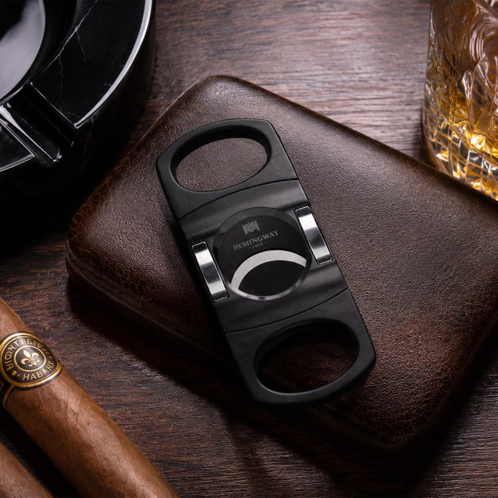 Precision Cigar Cutter Black and Silver lifestyle