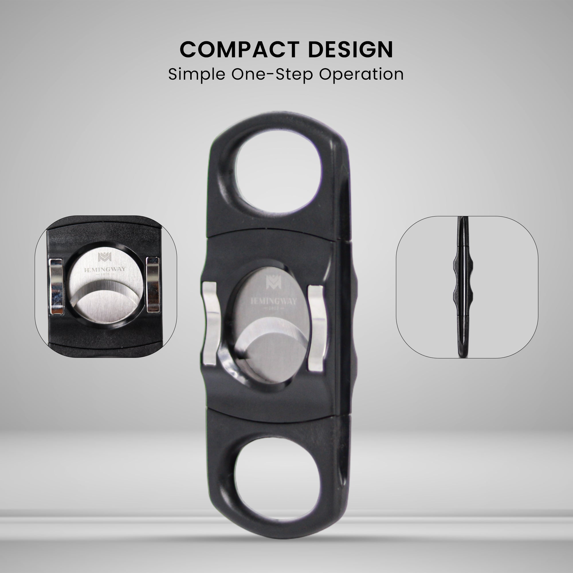 Precision Cigar Cutter Black and Silver compact design