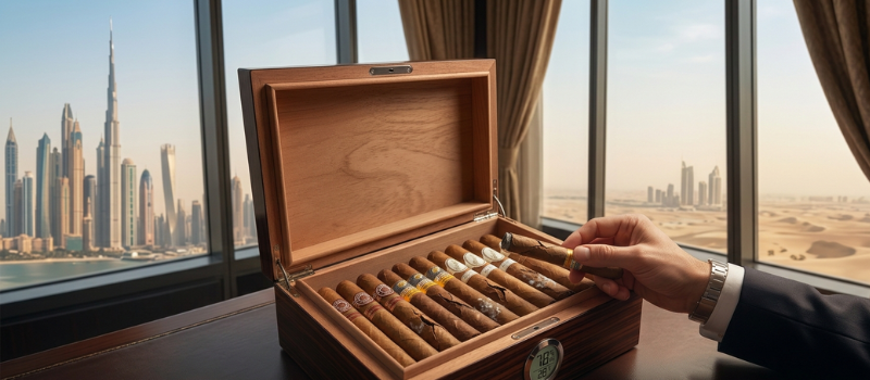 Electric cigar humidor cabinet for cigar storage in UAE