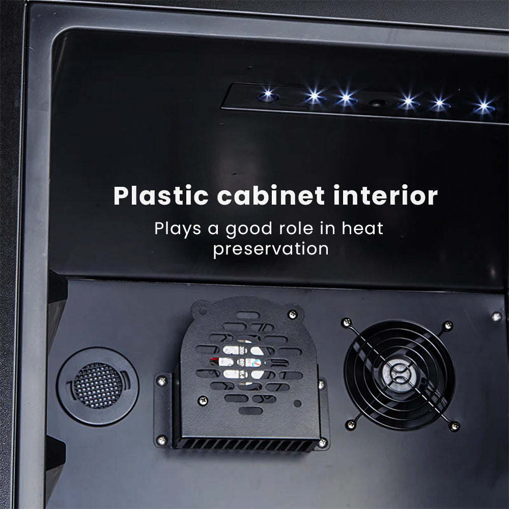 Electric cigar humidor B4 interior plastic cabinet lining with cooling fan, ventilation system, and LED lighting for stable temperature preservation