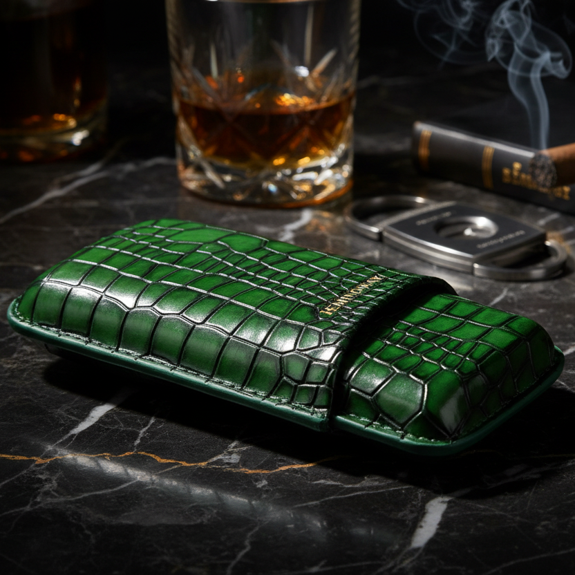 Portable Leather Cigar Case – Green Edition