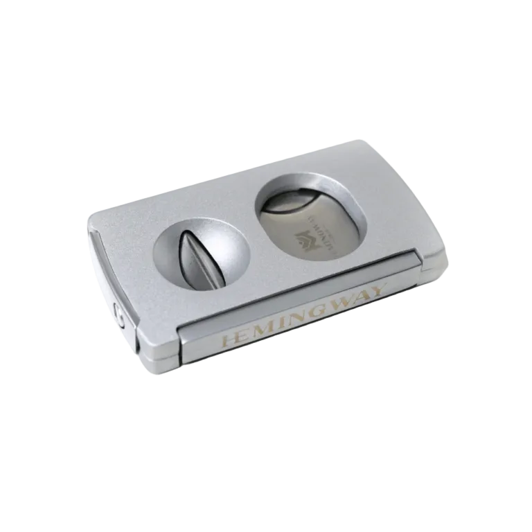 Silver HEMINGWAY cigar cutter on a white background