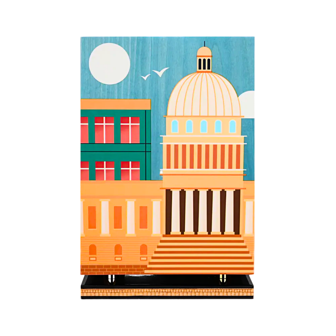 Hemingway Design Limited Edition cigar humidor with colorful architectural artwork