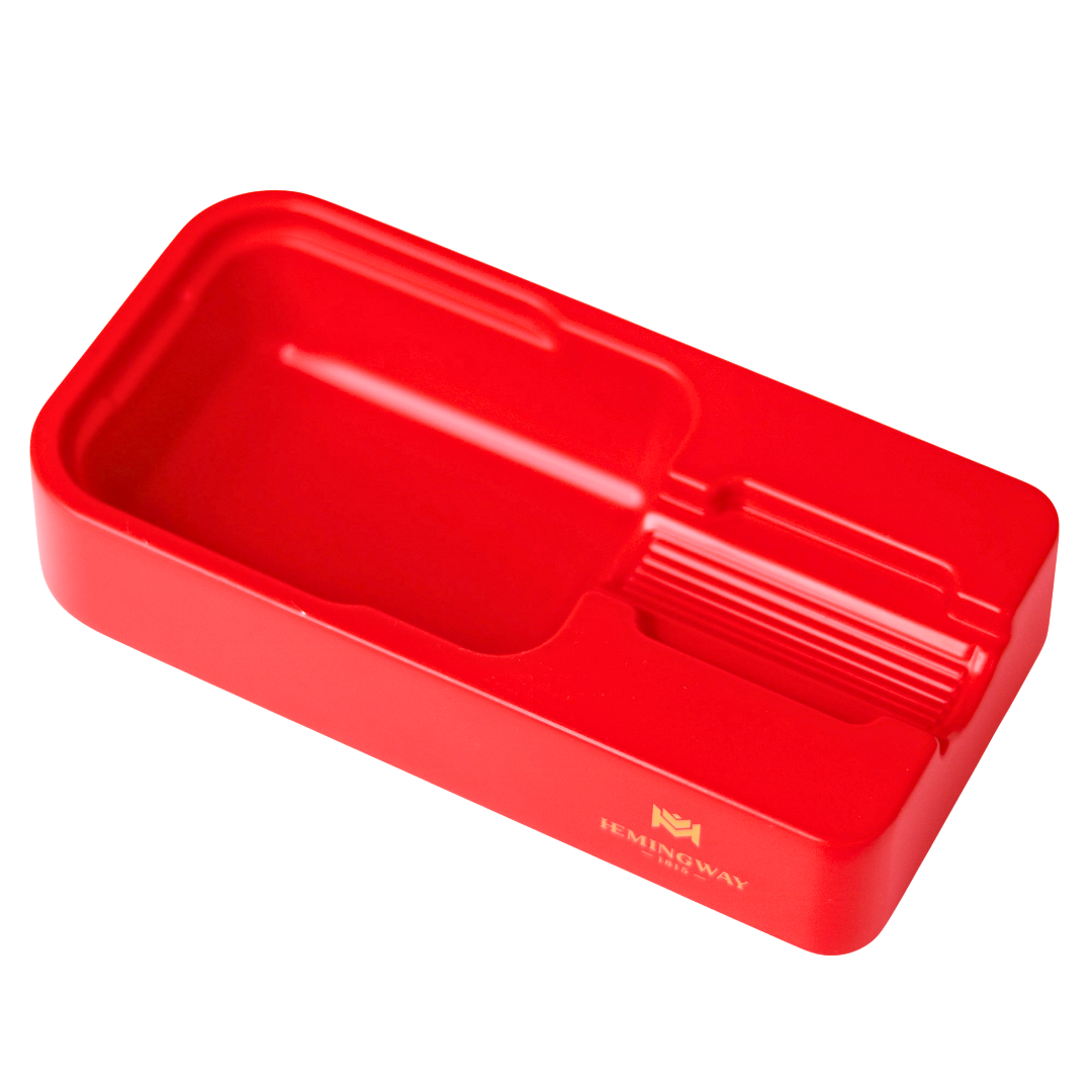 Hemingway red ashtray close-up