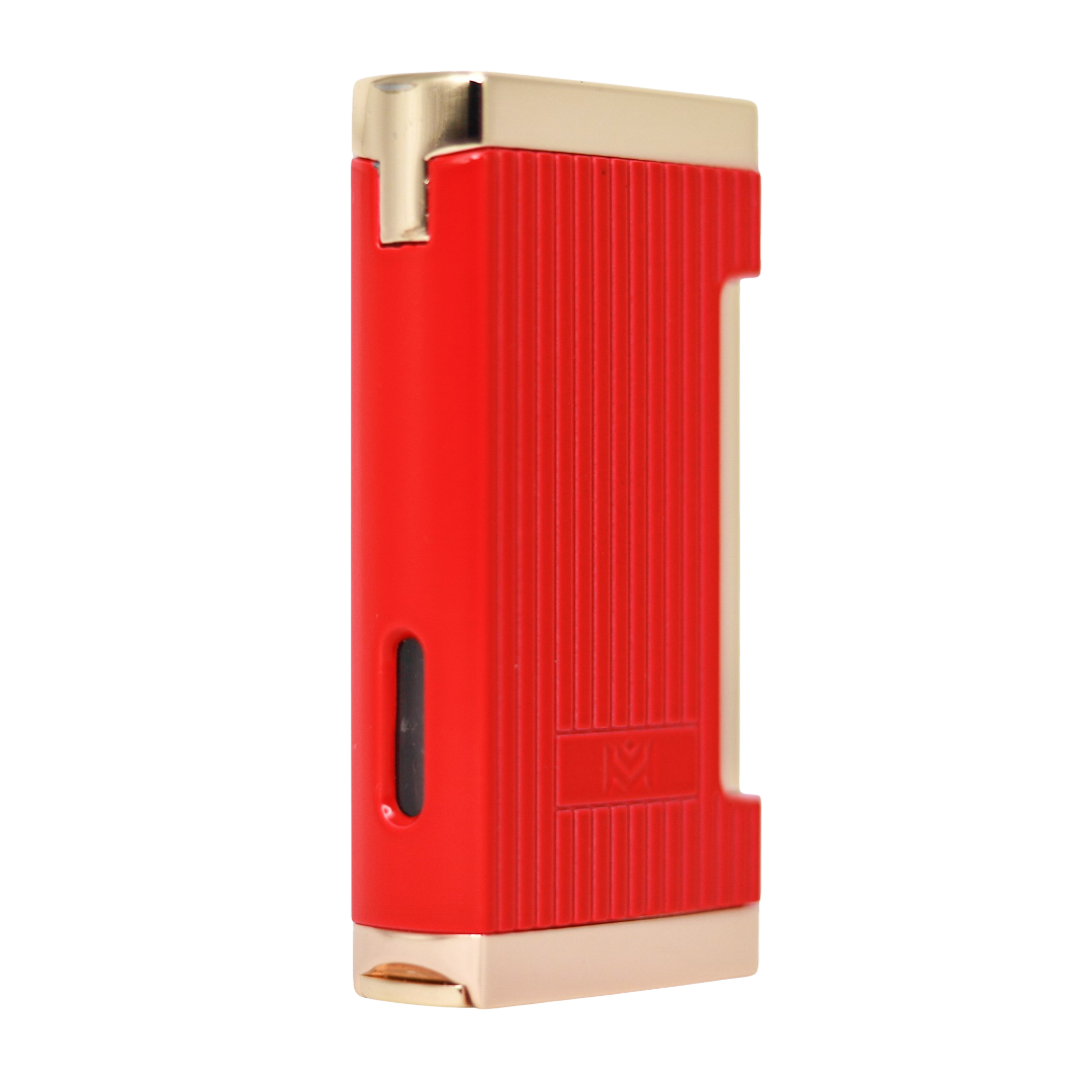 Hemingway red and gold lighter close-up side view