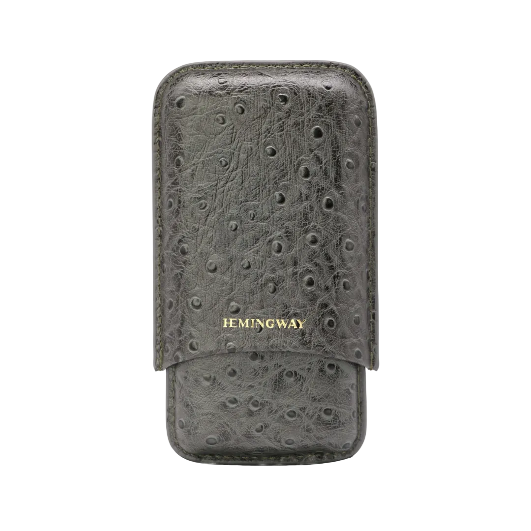 Dark gray textured phone case with 'Hemingway' branding on a white background