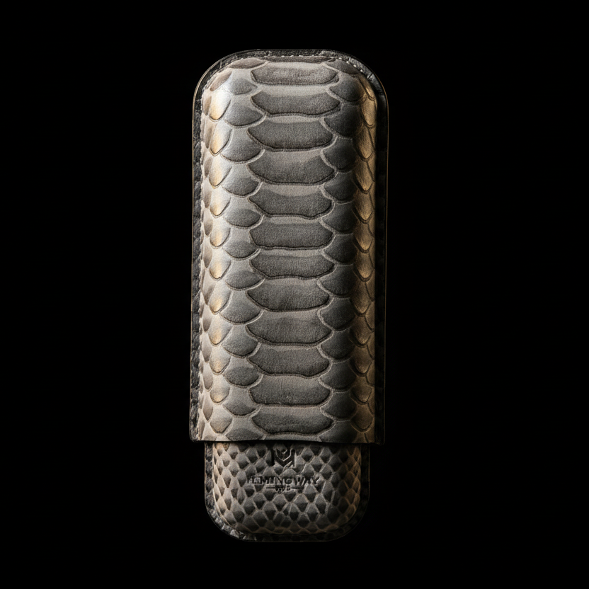 Snake skin patterned case on a black background