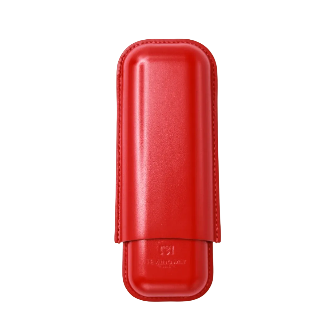 Red leather cigar case on a white background
