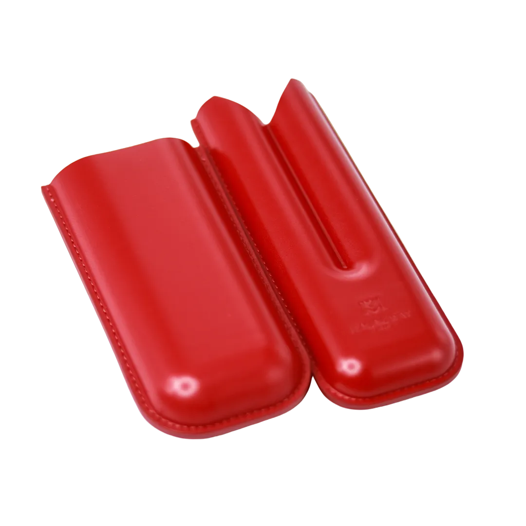 Two red leather cases on a white background