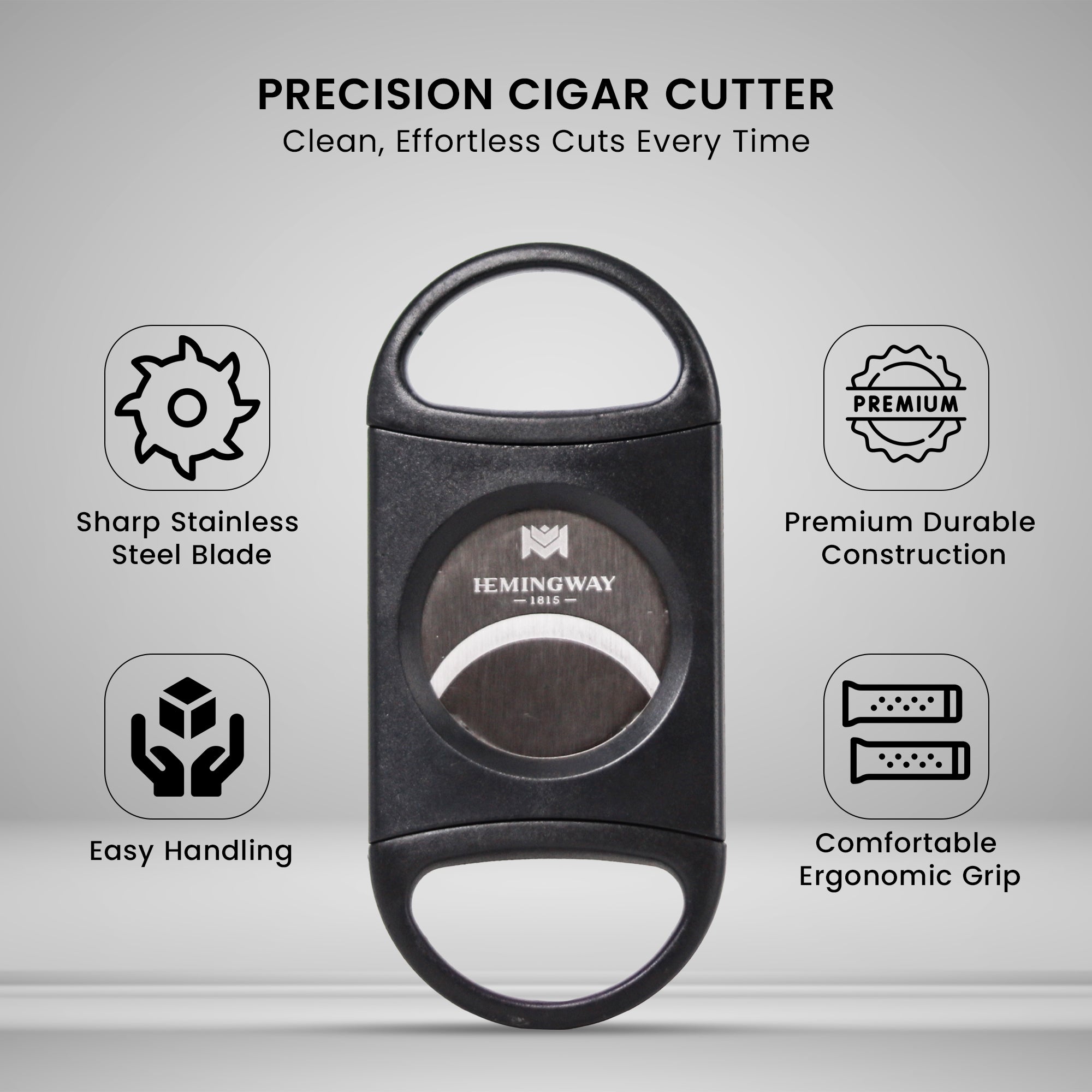 Hemingway Double Blade Cigar Cutter Black key features