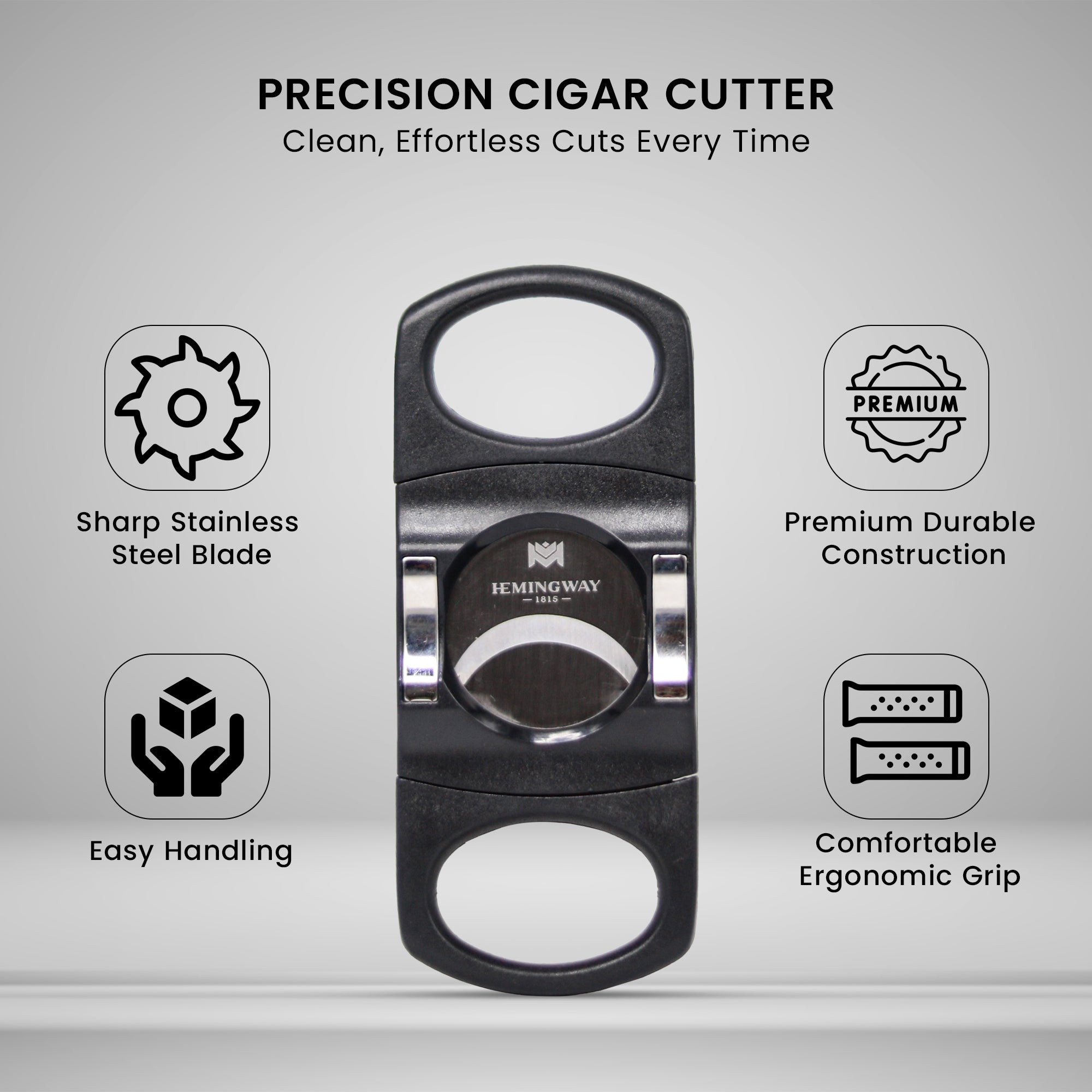 Precision Cigar Cutter Black and Silver key features